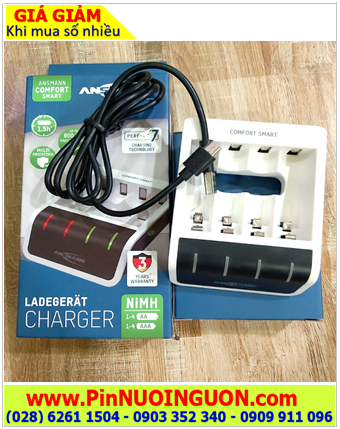 Ansman Comfort Smart _Máy sạc pin Comfort Smart , 4 rảnh có cổng USB, sạc pin AA và AAA